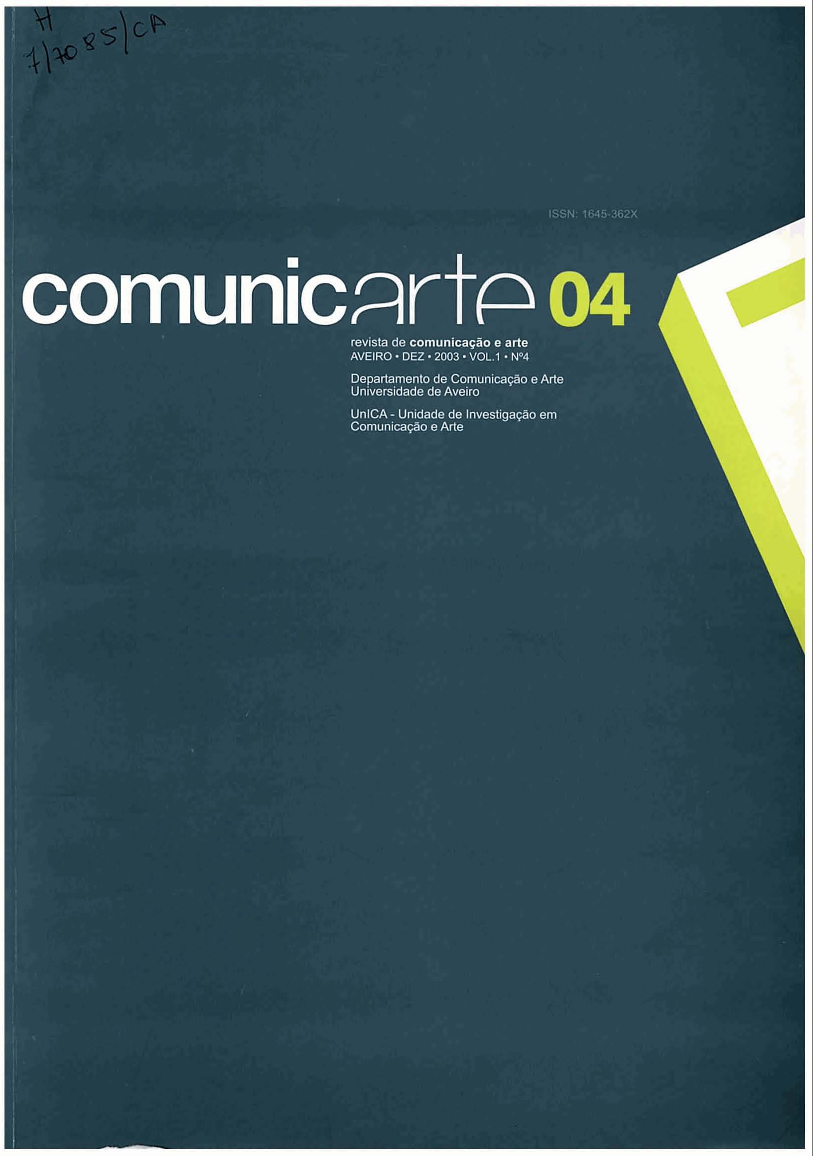 Capa do volume 1, número 4 (2003) da revista Comunicarte